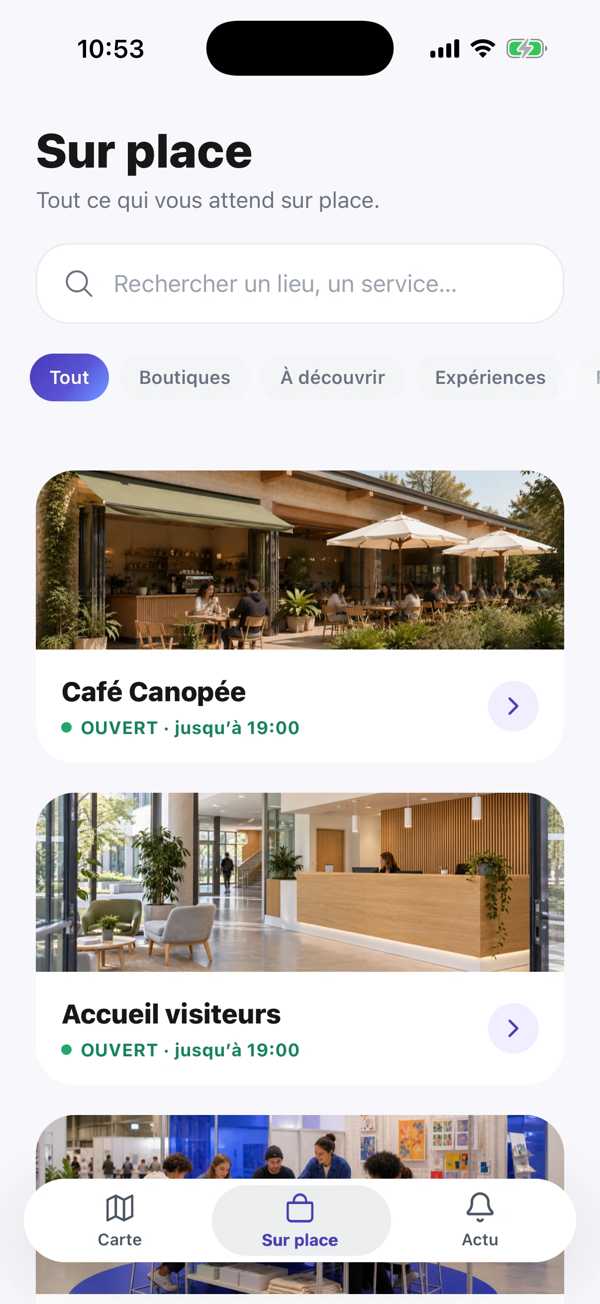 Sur place : Café Canopée, Accueil visiteurs et Atelier des découvertes sur le lieu de démonstration